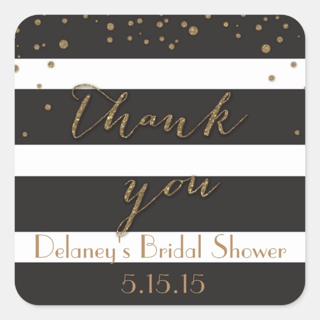 Black and Gold Glitter Bridal Shower Labels (Front)