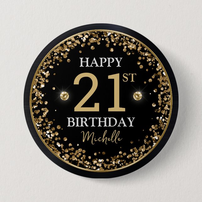 Black and Gold Glitter Confetti Birthday 7.5 Cm Round Badge (Front)