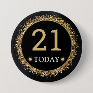 Black and Gold Glitter Confetti Birthday 7.5 Cm Round Badge