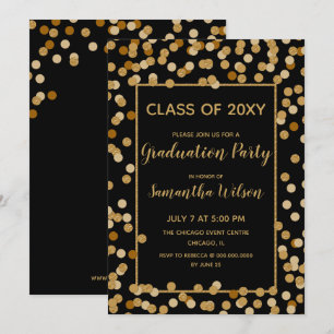 Black and Gold Glitter Confetti Graduation Party Invitation