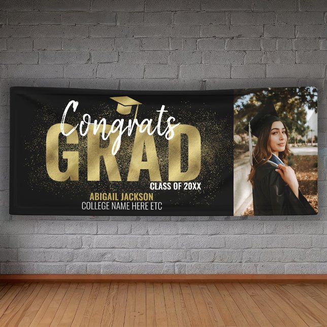 Black And Gold Glitter Congrats Grad Photo Banner (Creator Uploaded)