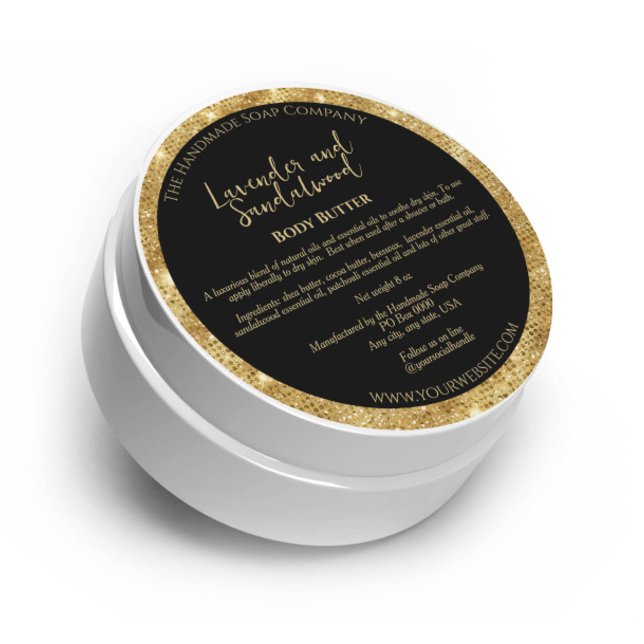 Black and Gold Glitter Cosmetics Jar Label (Creator Uploaded)
