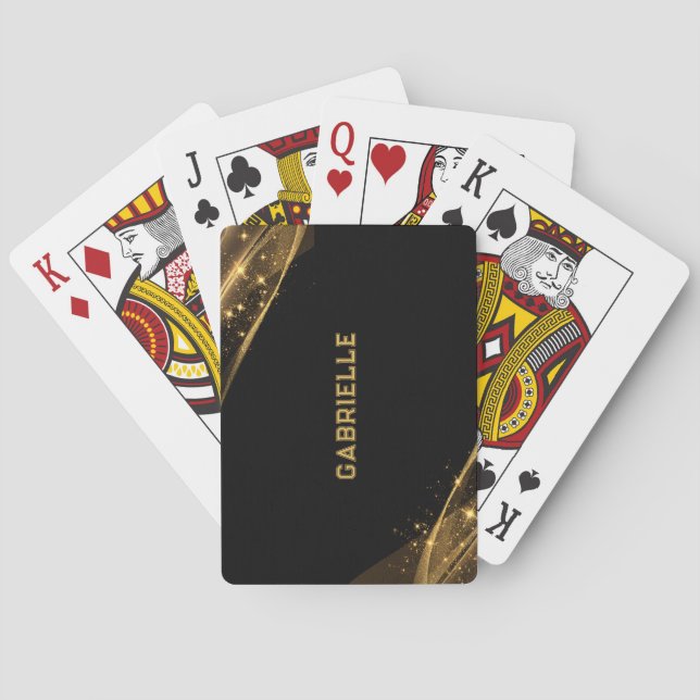 Black and gold glitter custom monogram playing cards (Back)