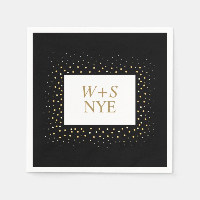 Black and Gold Glitter Design New Years Wedding  Napkin (Front)