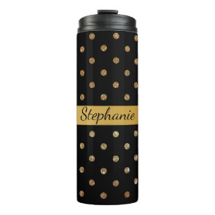 Black and Gold Glitter Dots Custom Thermal Tumbler