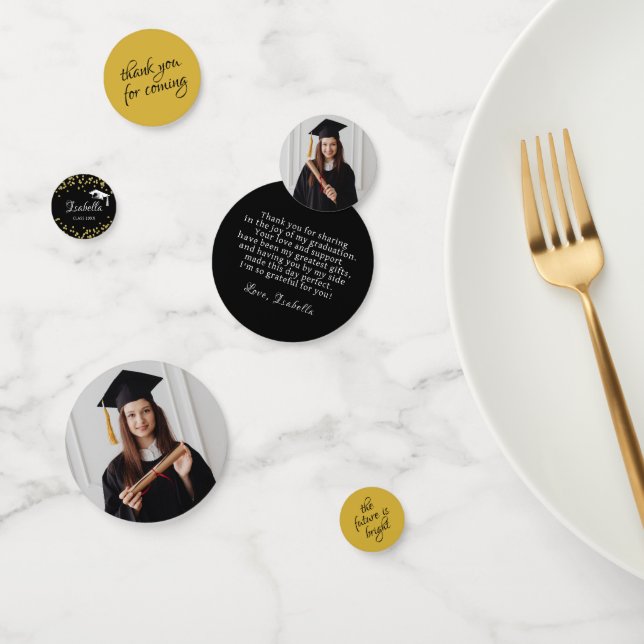 Black and Gold Glitter Dust Graduation Thank You Confetti (Group)