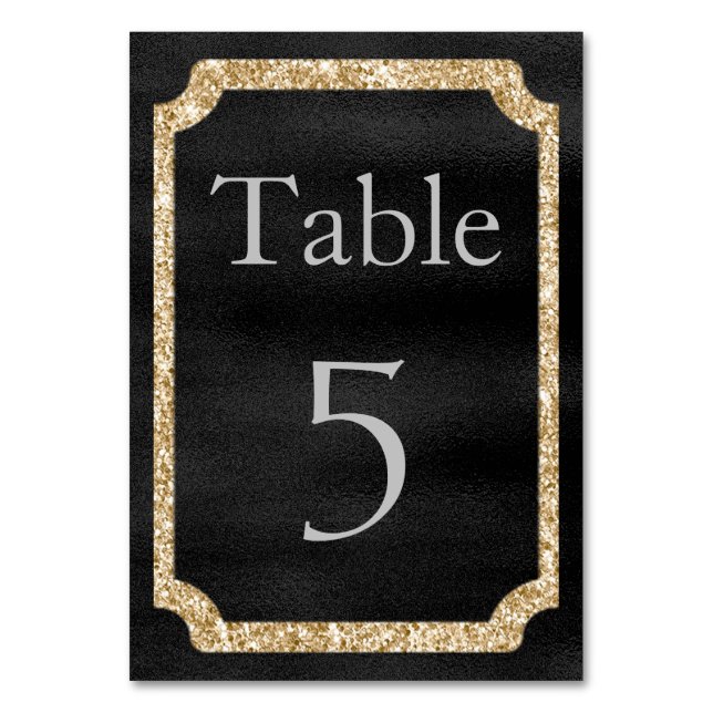 Black and Gold Glitter Event Table Number (Front)