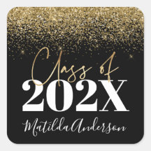 black and gold glitter graduation class of