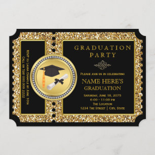Black and Gold Glitter Graduation Invitation