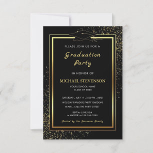 Black and Gold Glitter Graduation Invitation Card