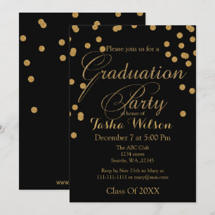 Black and Gold Glitter Graduation Invite