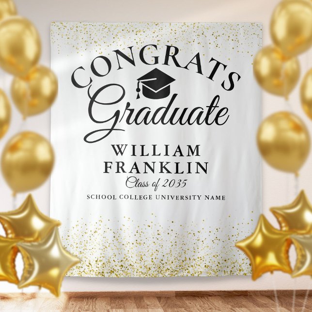 Black And Gold Glitter Graduation Photo Backdrop Tapestry (Creator Uploaded)