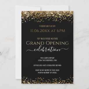 Black and Gold Glitter Grand Opening Business Invitation