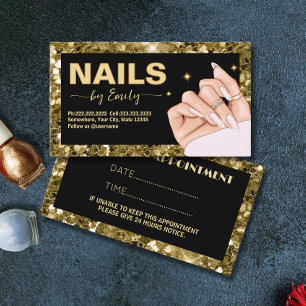Black and gold Glitter Hand nail salon Manicurist Appointment Card
