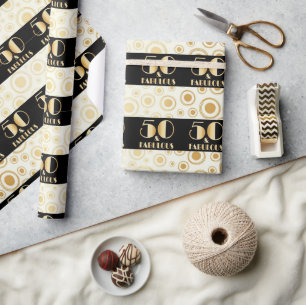 Black and gold glitter, happy birthday, script wrapping paper