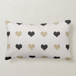 Black and Gold Glitter Hearts Throw Pillow