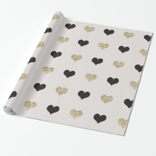 Black and Gold Glitter Hearts Wrapping Paper