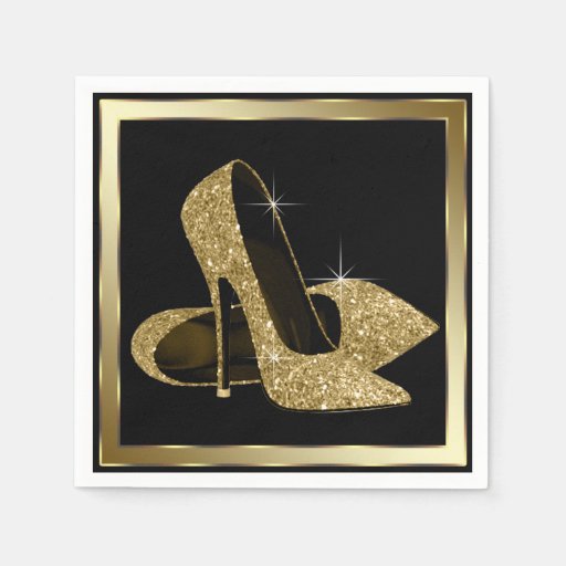 Image of Black and Gold Glitter High Heel Disposable Napkin