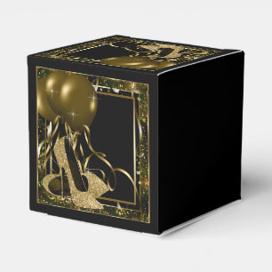 Black and Gold Glitter High Heel Shoe Favour Box
