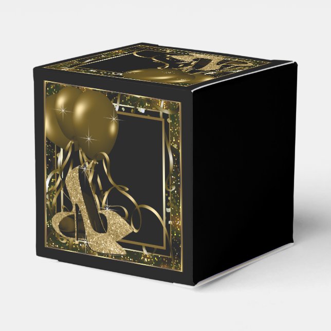 Black and Gold Glitter High Heel Shoe Favour Box (Back Side)