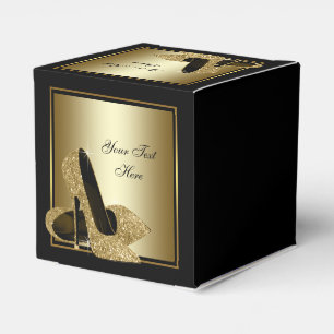 Black and Gold Glitter High Heel Shoe Favour Box