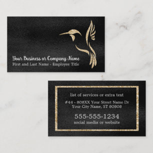Black and Gold Glitter Hummingbird Business Card