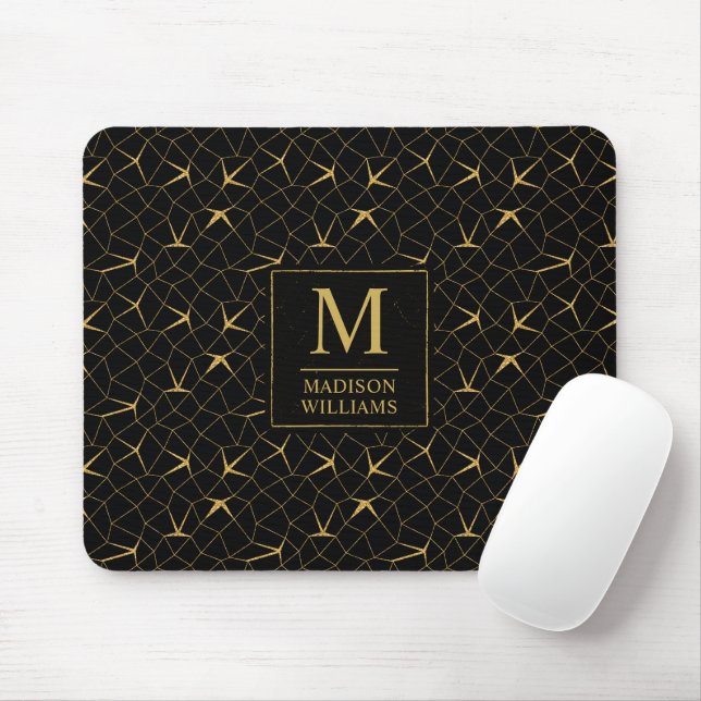 Black and Gold Glitter Luxury Geometric Pattern Mouse Mat (With Mouse)