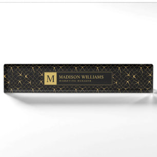 Black and Gold Glitter Luxury Geometric Pattern Nameplate