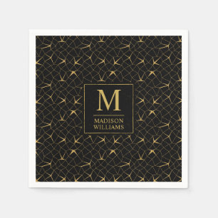 Black and Gold Glitter Luxury Geometric Pattern Napkin
