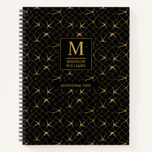 Black and Gold Glitter Luxury Geometric Pattern Notebook
