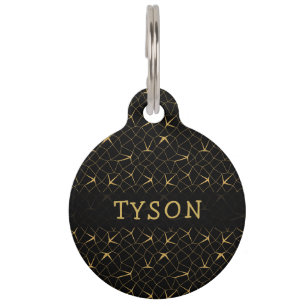 Black and Gold Glitter Luxury Geometric Pattern Pet Tag