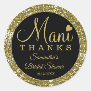 Black And Gold Glitter Mani Thanks Bridal Shower Classic Round Sticker