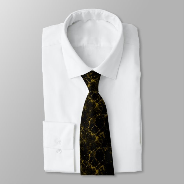 Black and Gold Glitter Marble Wedding  Tie (Tied)