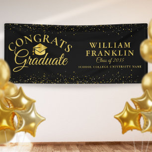Black And Gold Glitter Modern Graduation Banner