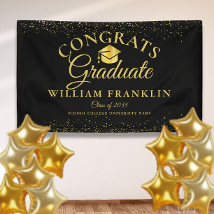 Black And Gold Glitter Modern Graduation Banner
