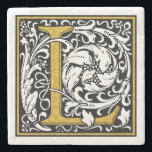 Black And Gold Glitter Monogram L Floral Accents Stone Coaster<br><div class="desc">Elegant floral monogram gold glitter texture print letter L. Black and gold glitter border with transparent background.
 You can request any letter with this style by emailing me.</div>