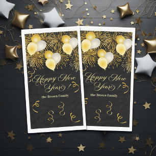 Black and Gold Glitter New Year's Eve Party Napkin