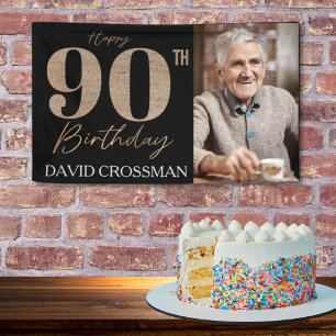 Black and Gold Glitter Numeral 90th Birthday  Banner