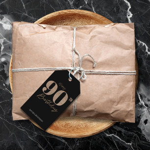 Black and Gold Glitter Numeral 90th Birthday  Gift Tags