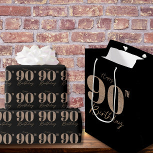 Black and Gold Glitter Numeral 90th Birthday  Wrapping Paper