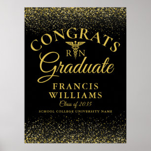 Black And Gold Glitter Nursing Graduation Sign