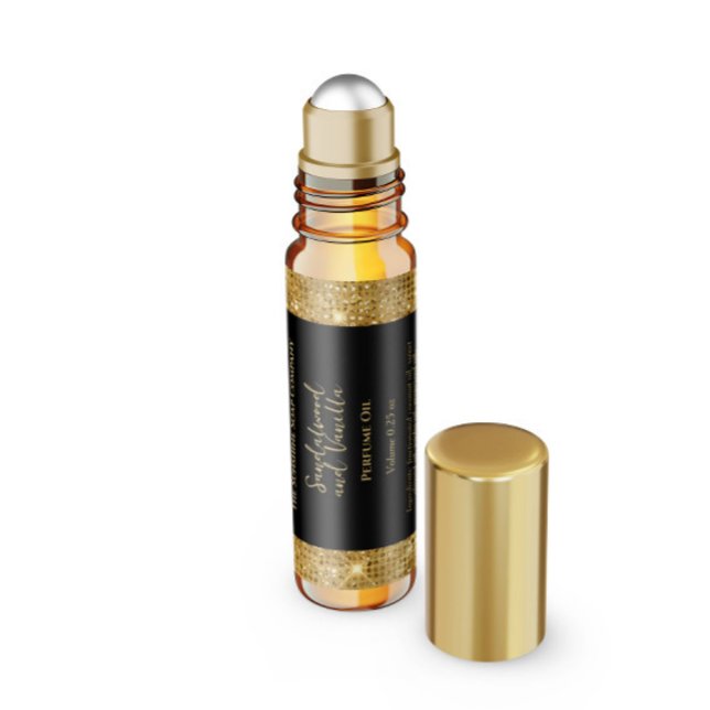 Black and Gold Glitter Perfume Roller Bottle label (Creator Uploaded)