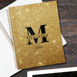 Black and Gold Glitter Personalised Monogram Daily Planner