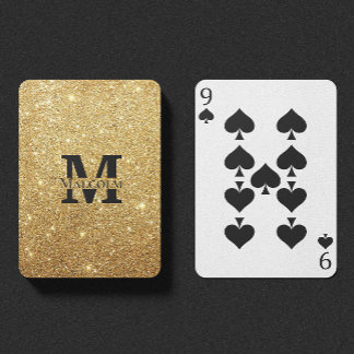 Black and Gold Glitter Personalised Monogram Name Playing Cards
