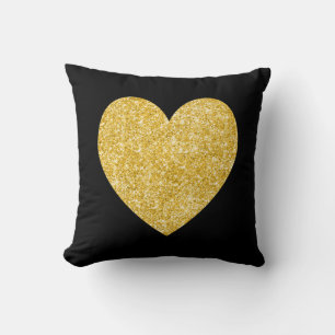 Black and Gold Glitter Photo Heart Cushion