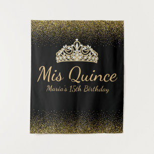 Black and Gold Glitter Quinceanera Tapestry