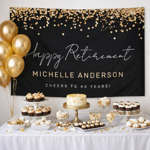 Black and Gold Glitter Retirement Party Banner