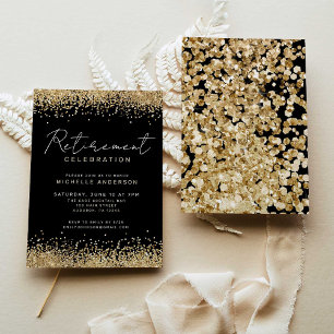 Black and Gold Glitter Retirement Party Invitation