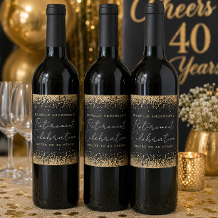 Black and Gold Glitter Retirement Wine Labels