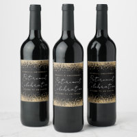 Black and Gold Glitter Retirement Wine Labels